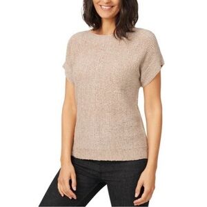Cable & Gauge Button-Back Short Sleeve Sweater S Beige